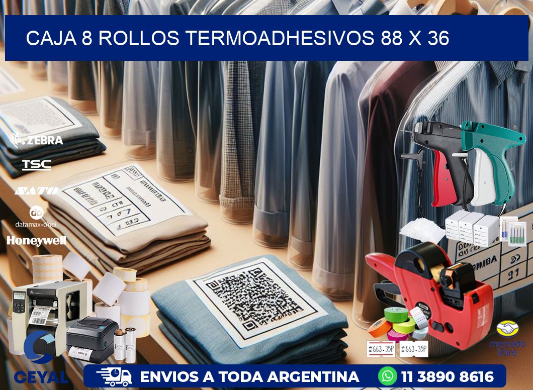 CAJA 8 ROLLOS TERMOADHESIVOS 88 x 36