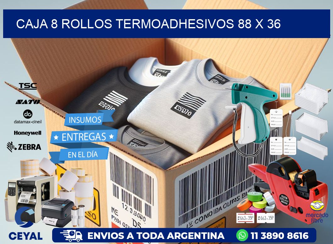 CAJA 8 ROLLOS TERMOADHESIVOS 88 x 36