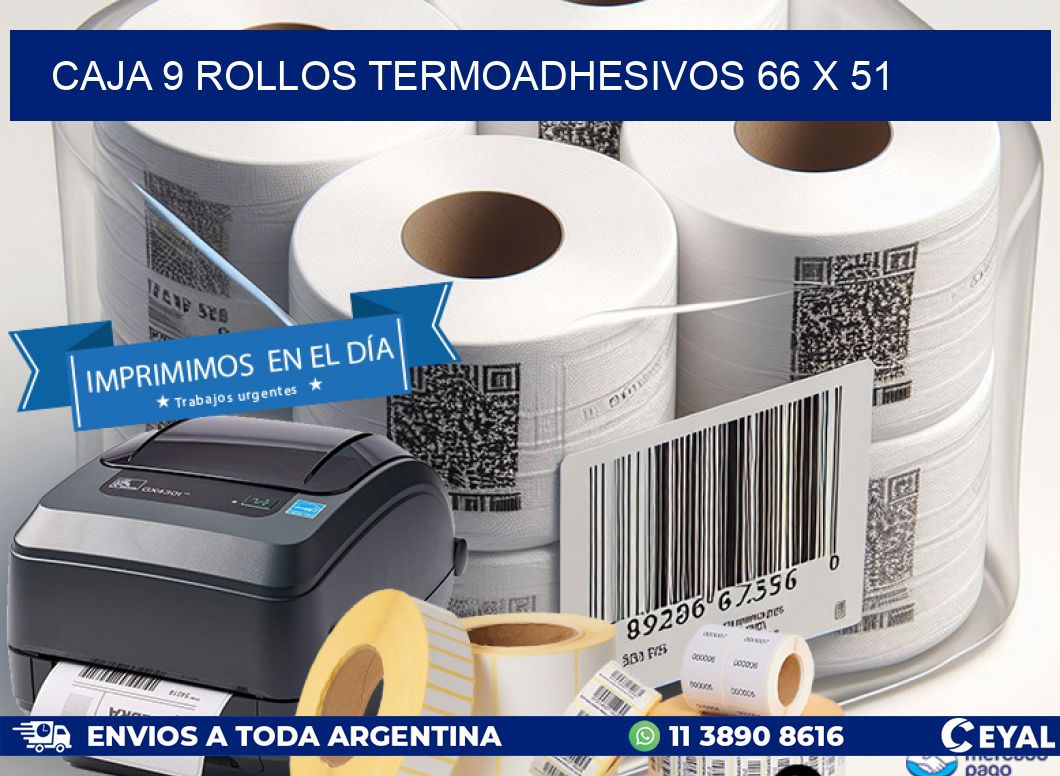 CAJA 9 ROLLOS TERMOADHESIVOS 66 x 51