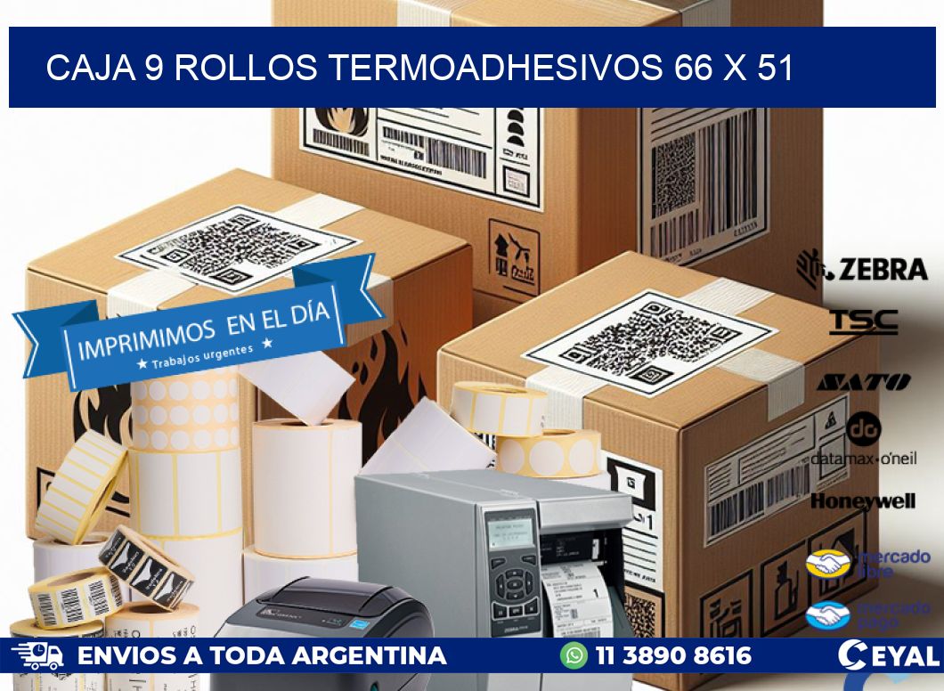 CAJA 9 ROLLOS TERMOADHESIVOS 66 x 51