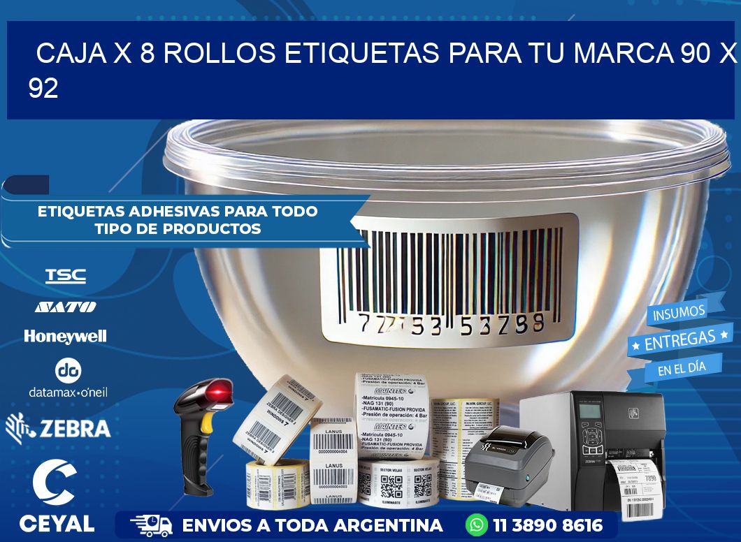 Caja X 8 Rollos Etiquetas para tu marca 90 x 92