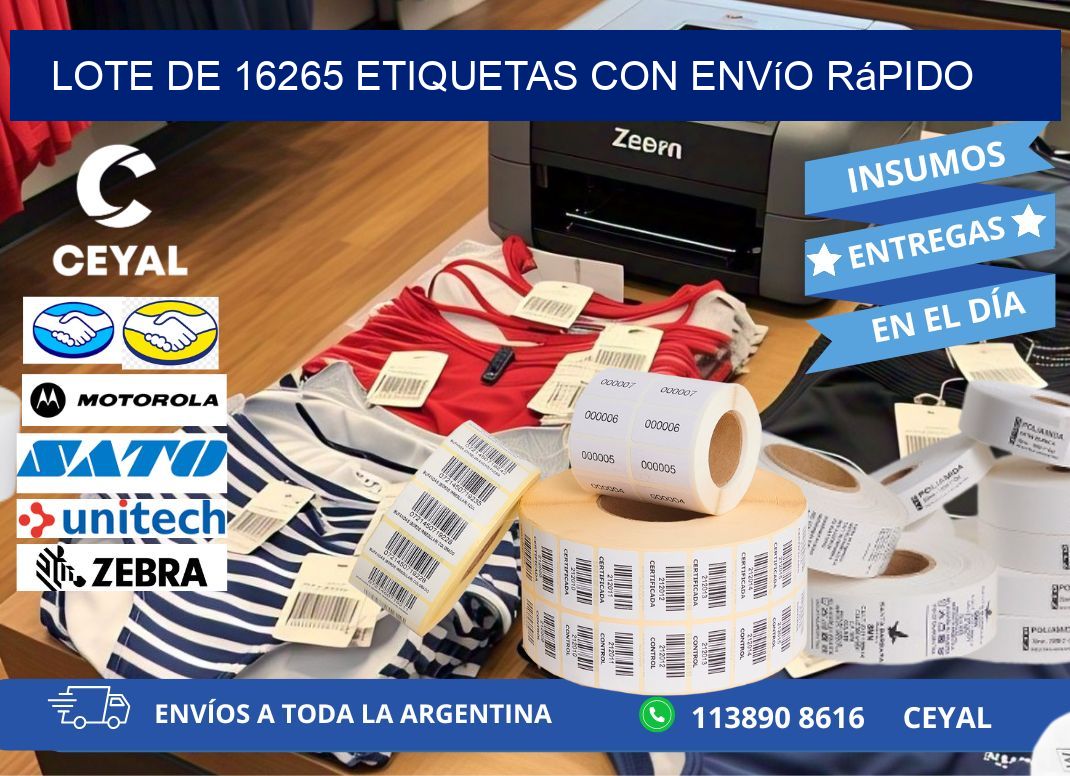 Lote de 16265 etiquetas con envío rápido