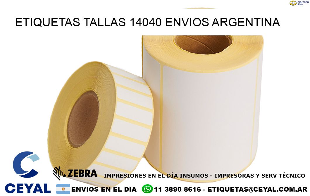 etiquetas tallas 14040 ENVIOS ARGENTINA