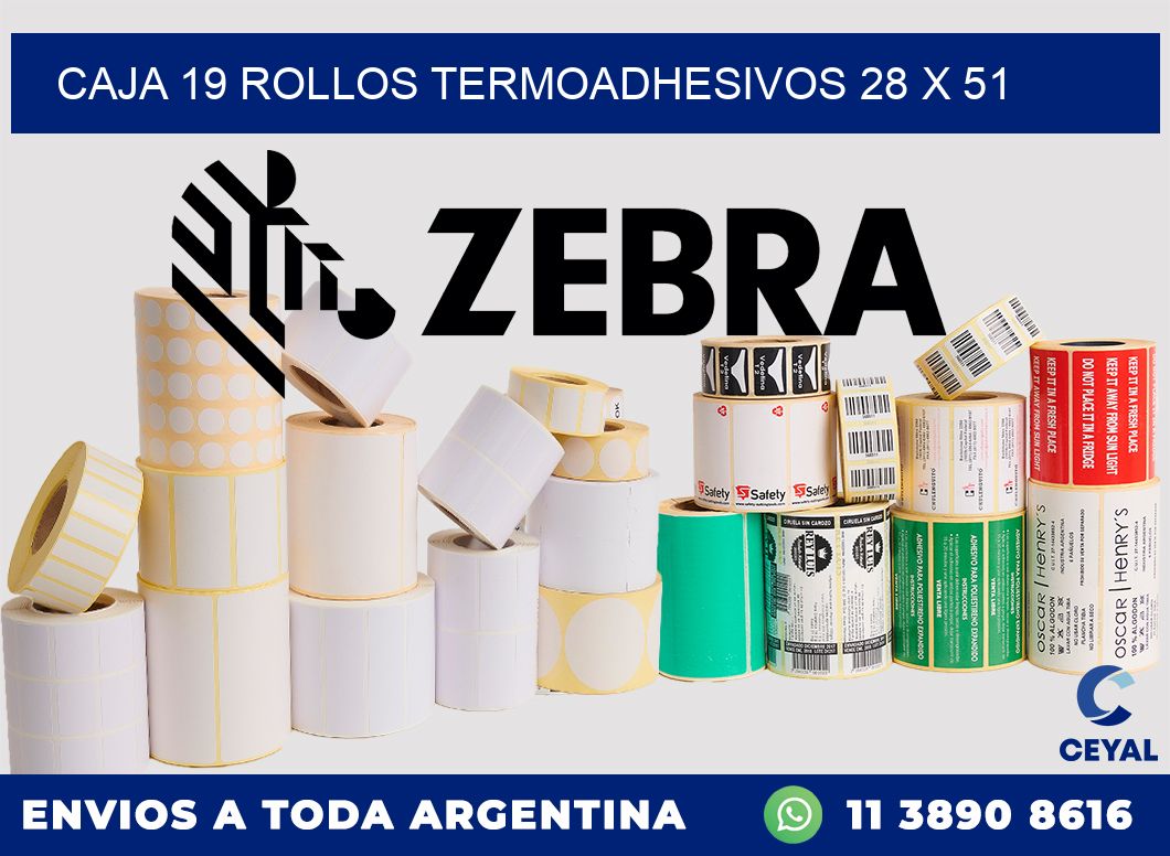 CAJA 19 ROLLOS TERMOADHESIVOS 28 x 51