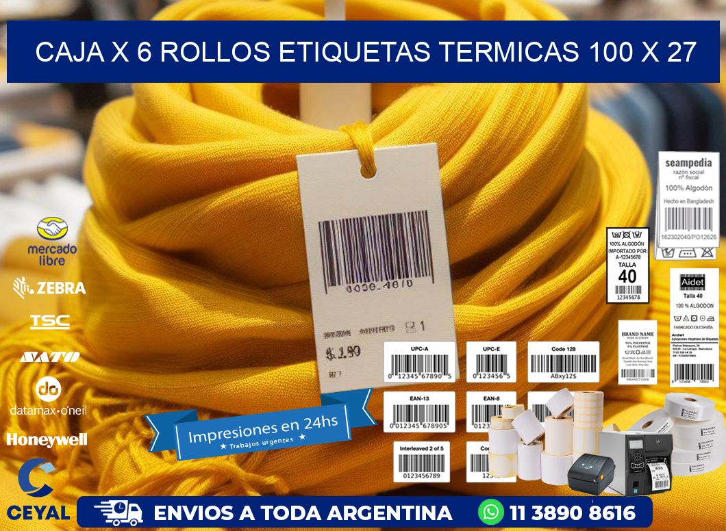 Caja X 6 Rollos Etiquetas termicas 100 x 27