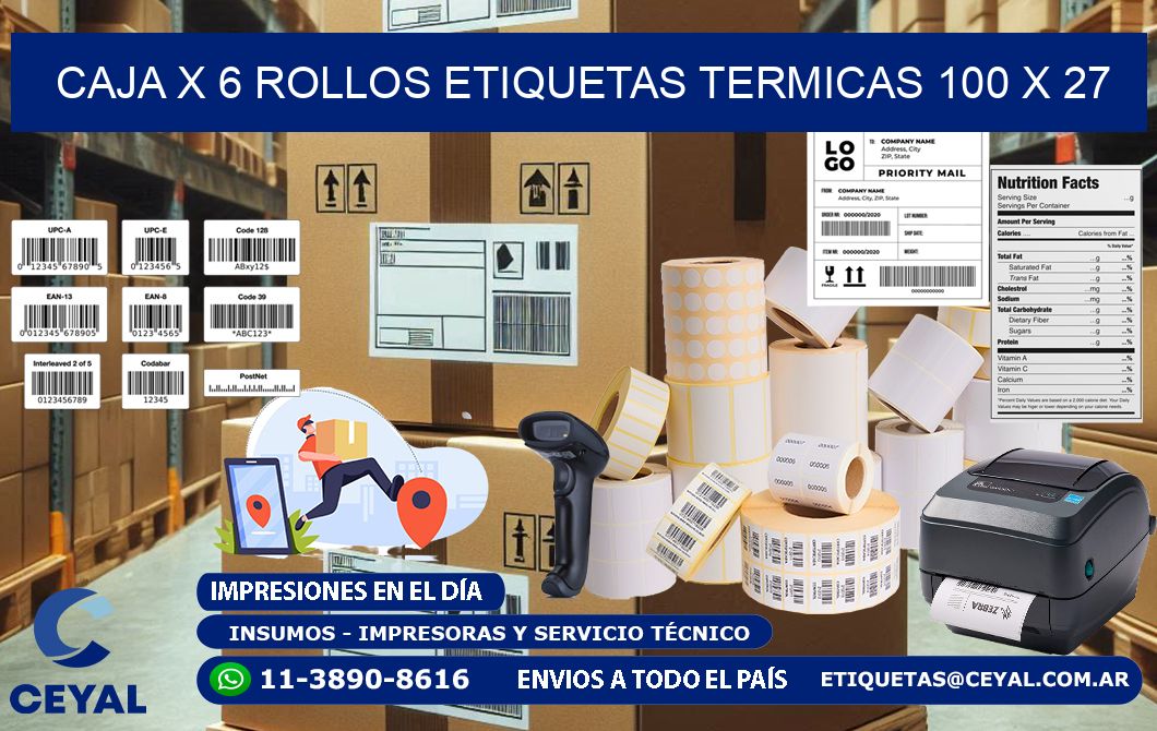 Caja X 6 Rollos Etiquetas termicas 100 x 27