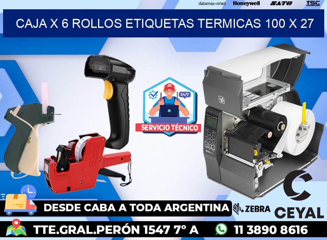 Caja X 6 Rollos Etiquetas termicas 100 x 27