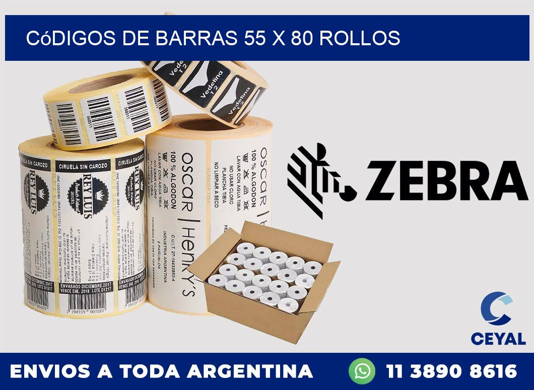 Códigos de Barras 55 x 80 ROLLOS