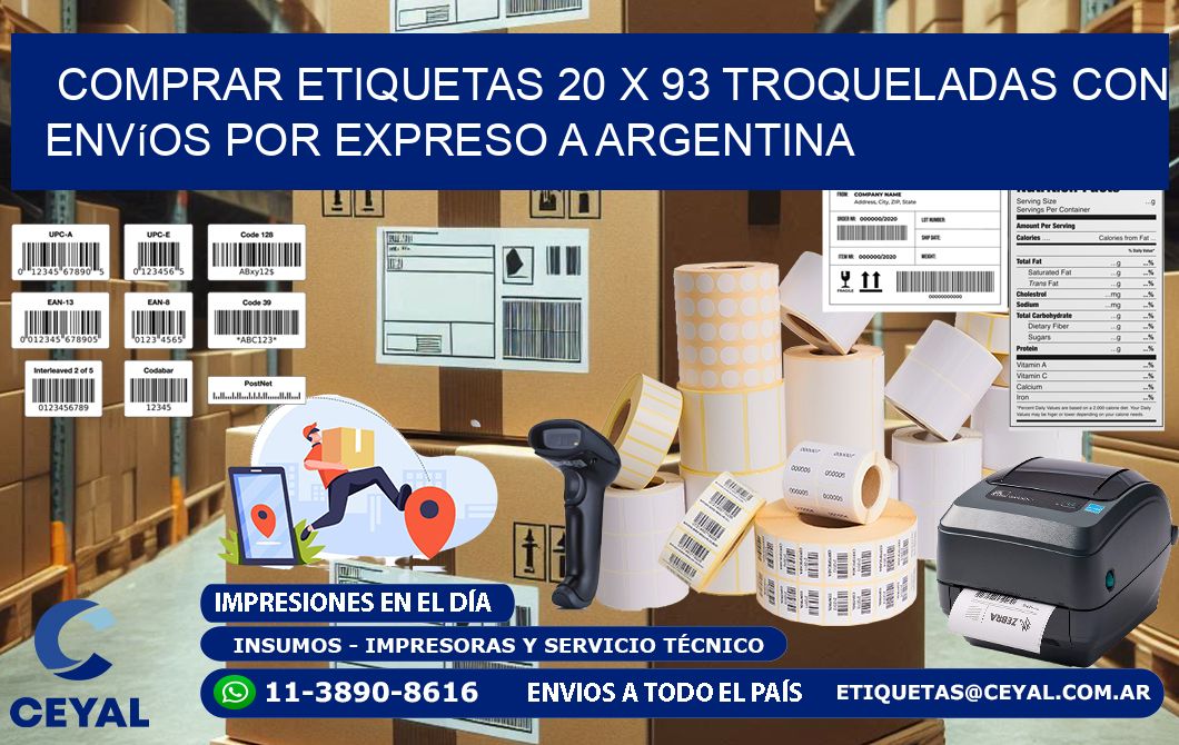 Comprar etiquetas 20 x 93 troqueladas con envíos por expreso a Argentina