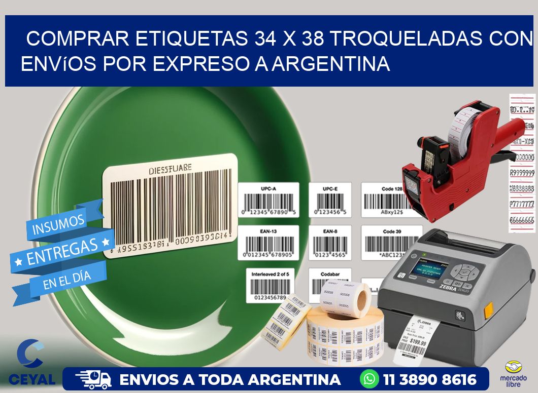 Comprar etiquetas 34 x 38 troqueladas con envíos por expreso a Argentina
