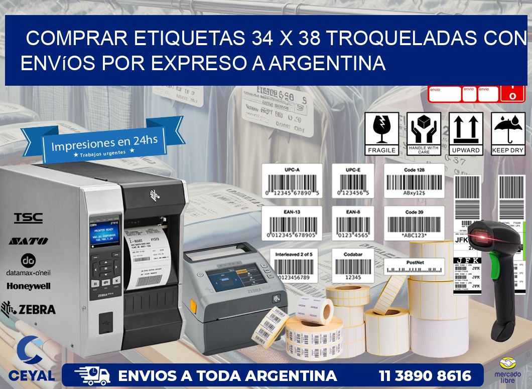Comprar etiquetas 34 x 38 troqueladas con envíos por expreso a Argentina