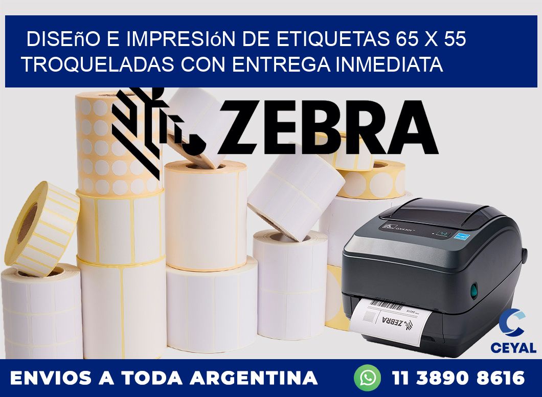 Diseño e impresión de etiquetas 65 x 55 troqueladas con entrega inmediata