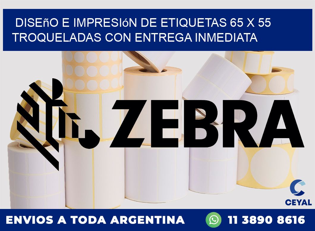 Diseño e impresión de etiquetas 65 x 55 troqueladas con entrega inmediata