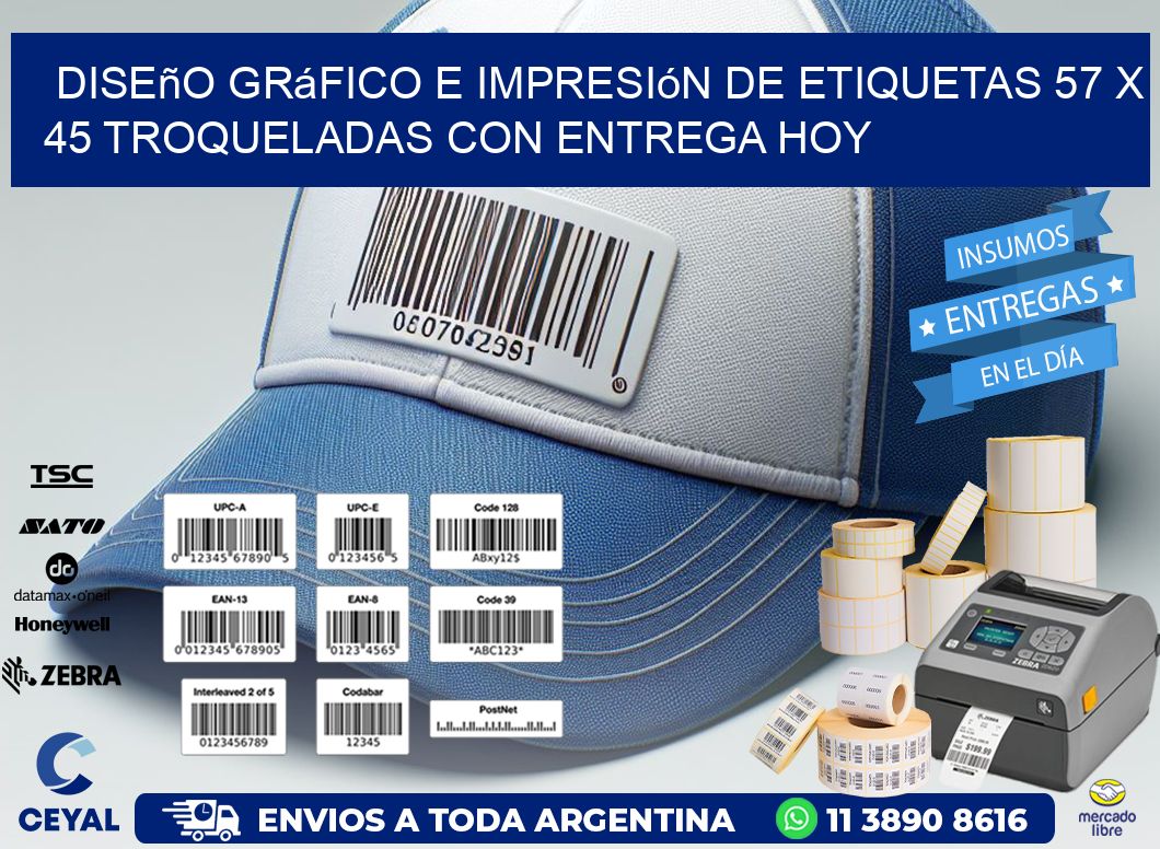 Diseño gráfico e impresión de etiquetas 57 x 45 troqueladas con entrega hoy