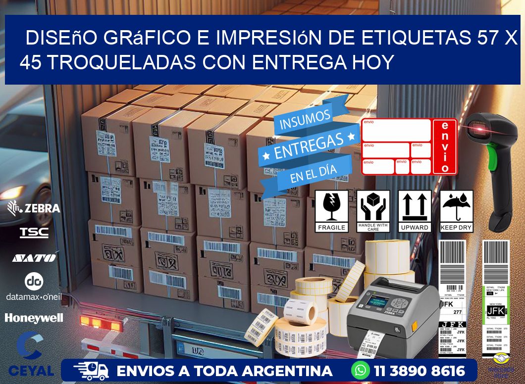 Diseño gráfico e impresión de etiquetas 57 x 45 troqueladas con entrega hoy