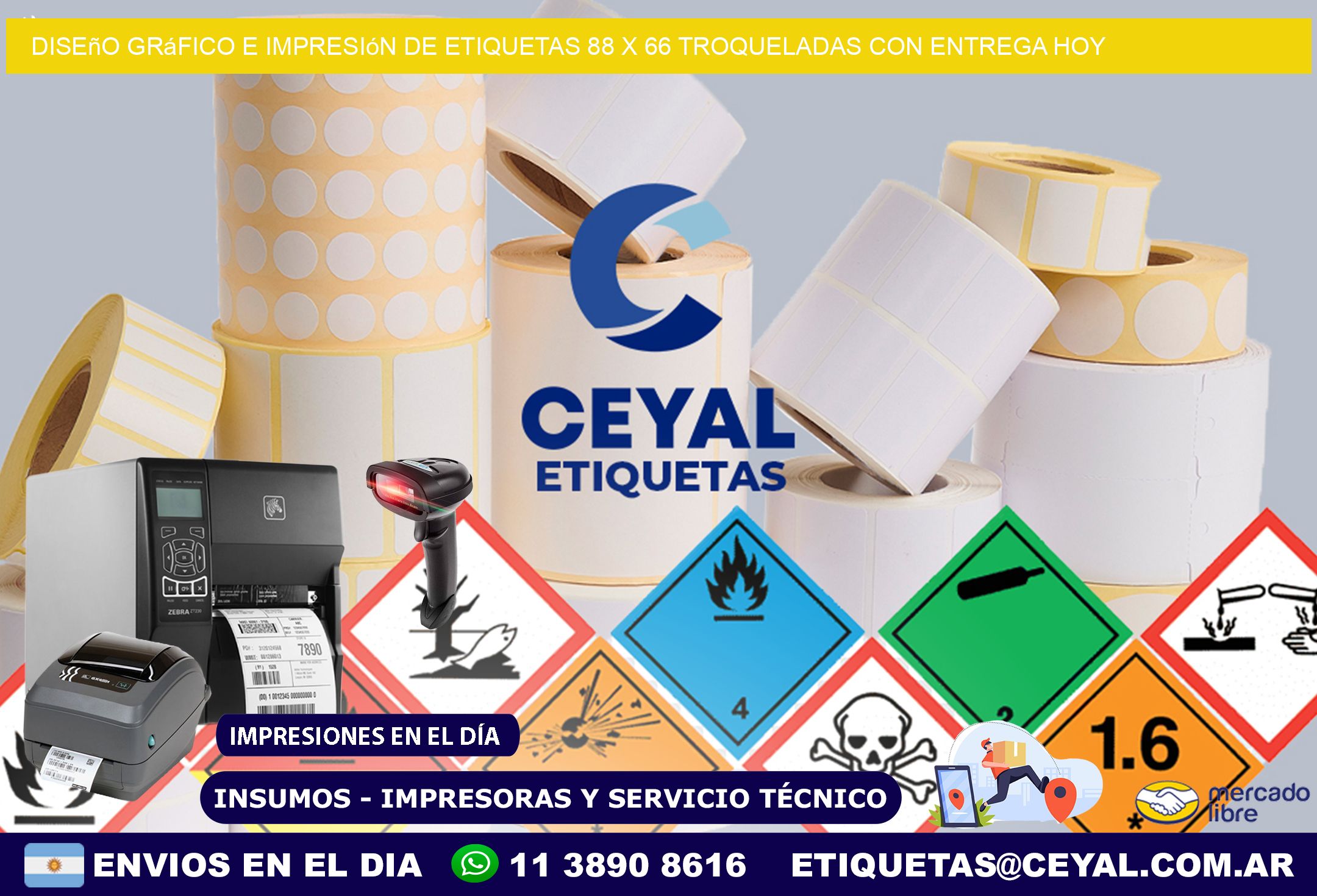 Diseño gráfico e impresión de etiquetas 88 x 66 troqueladas con entrega hoy