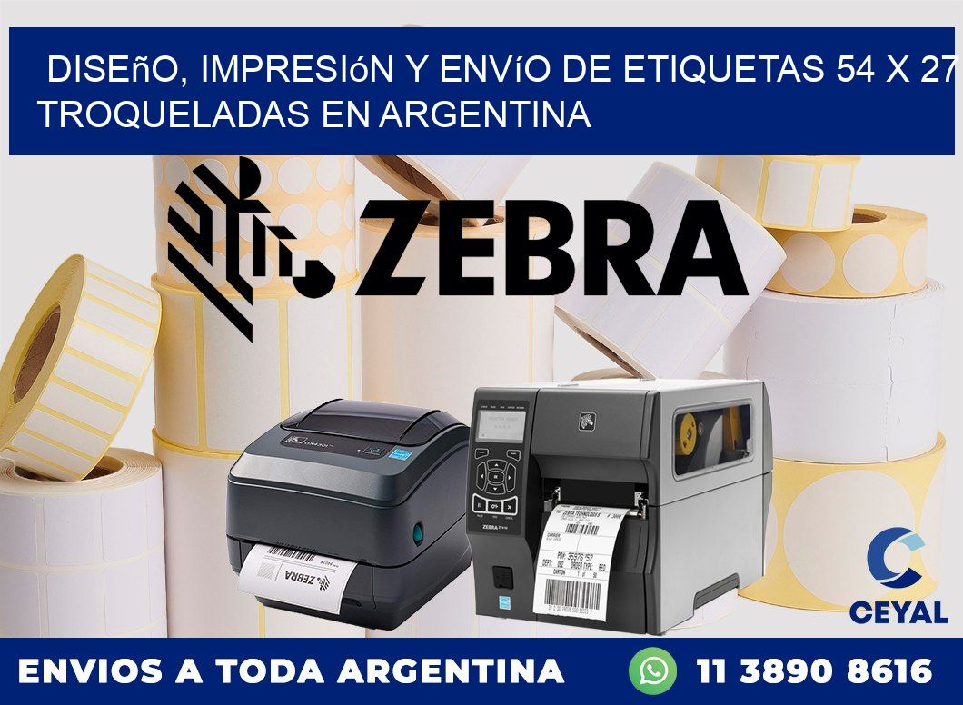 Diseño, impresión y envío de etiquetas 54 x 27 troqueladas en Argentina