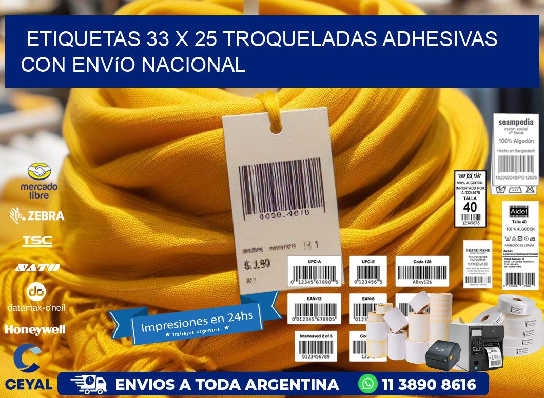 Etiquetas 33 x 25 troqueladas adhesivas con envío nacional