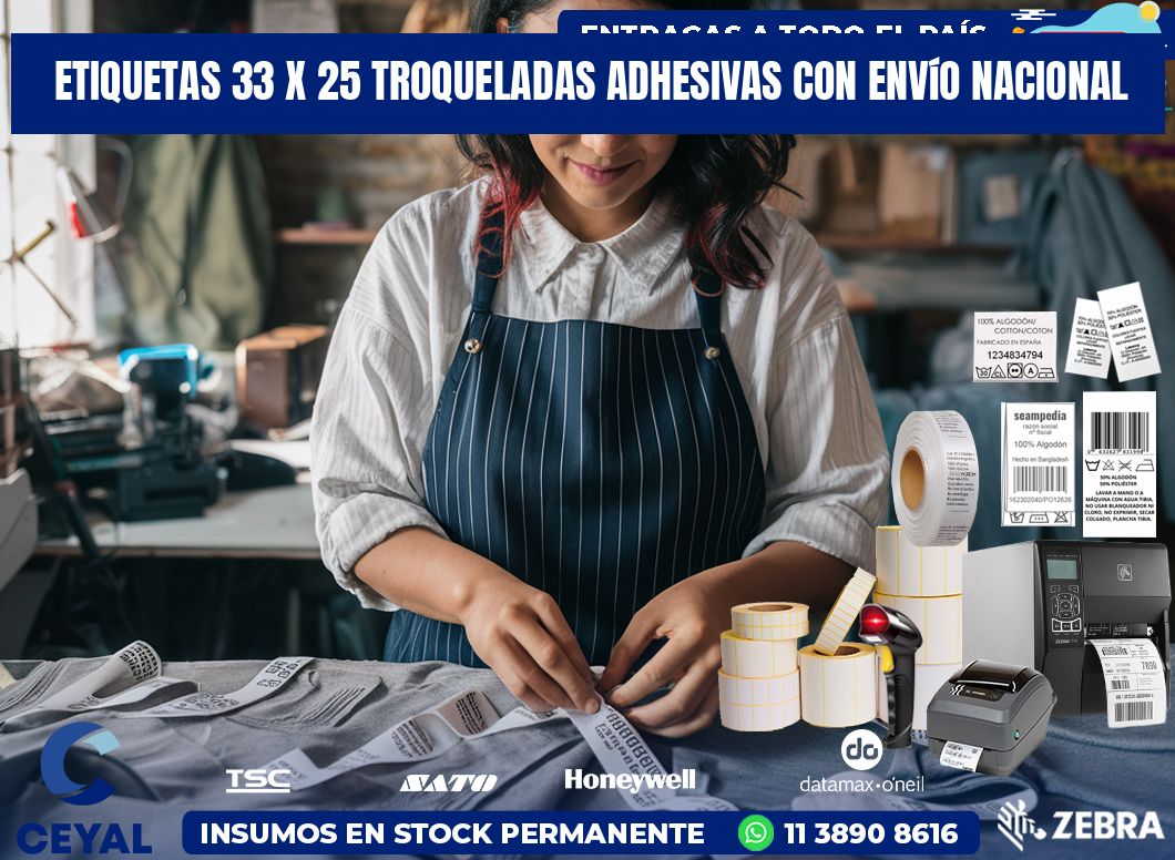Etiquetas 33 x 25 troqueladas adhesivas con envío nacional
