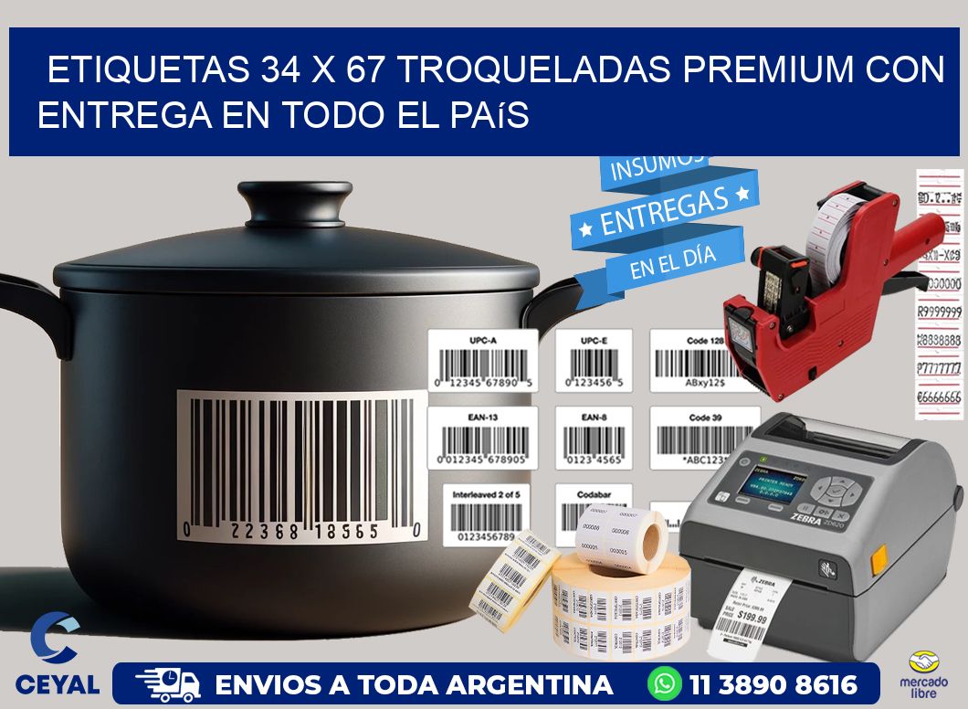 Etiquetas 34 x 67 troqueladas premium con entrega en todo el país