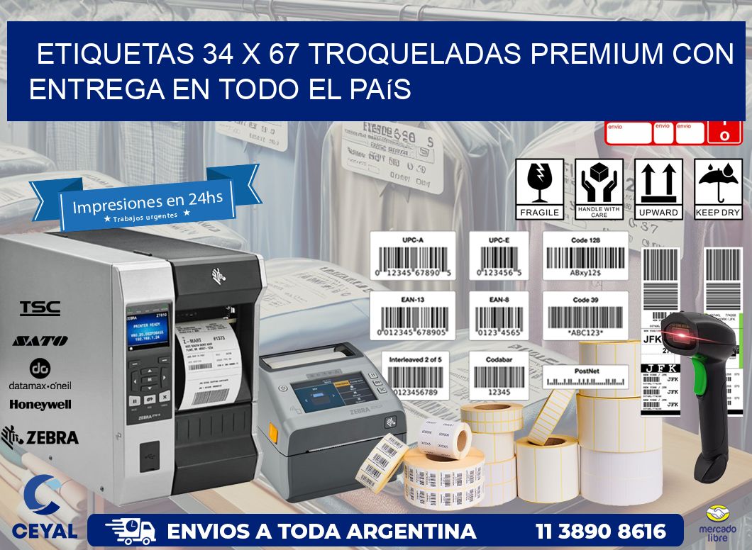 Etiquetas 34 x 67 troqueladas premium con entrega en todo el país