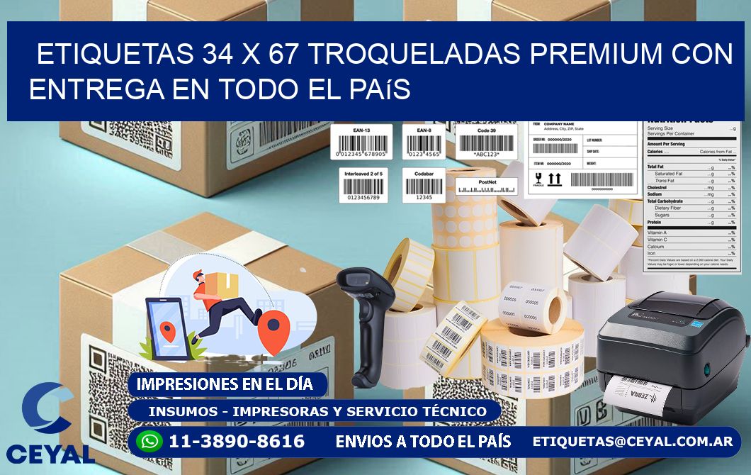 Etiquetas 34 x 67 troqueladas premium con entrega en todo el país
