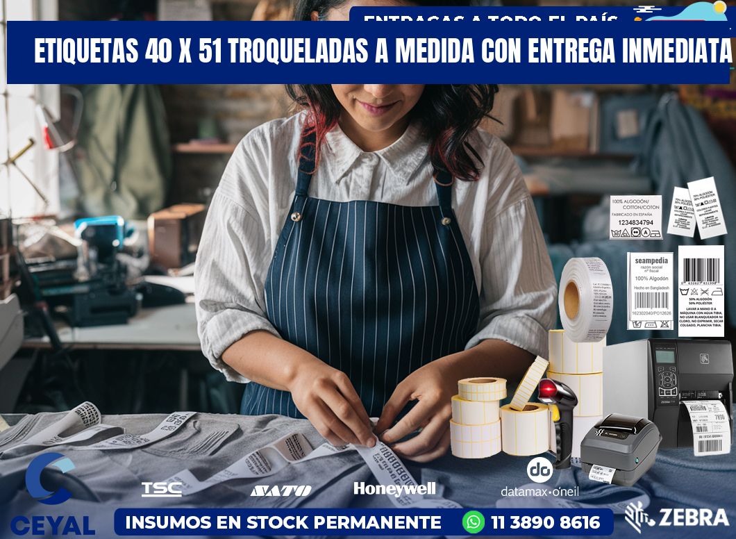Etiquetas 40 x 51 troqueladas a medida con entrega inmediata