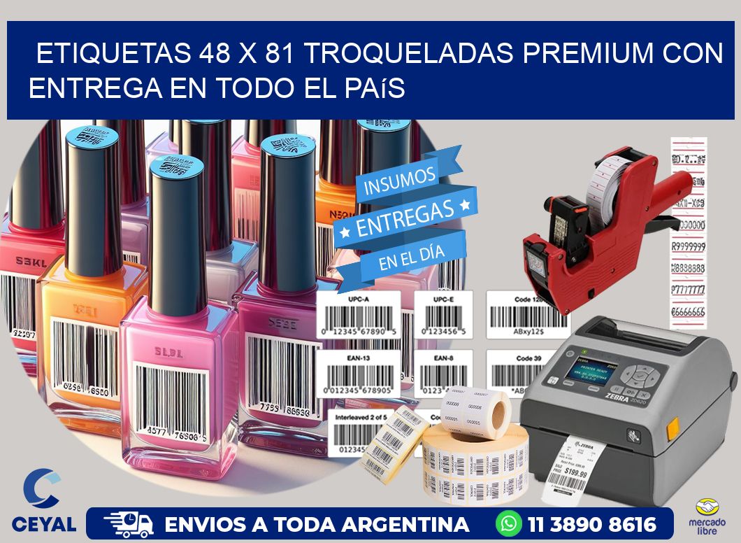 Etiquetas 48 x 81 troqueladas premium con entrega en todo el país
