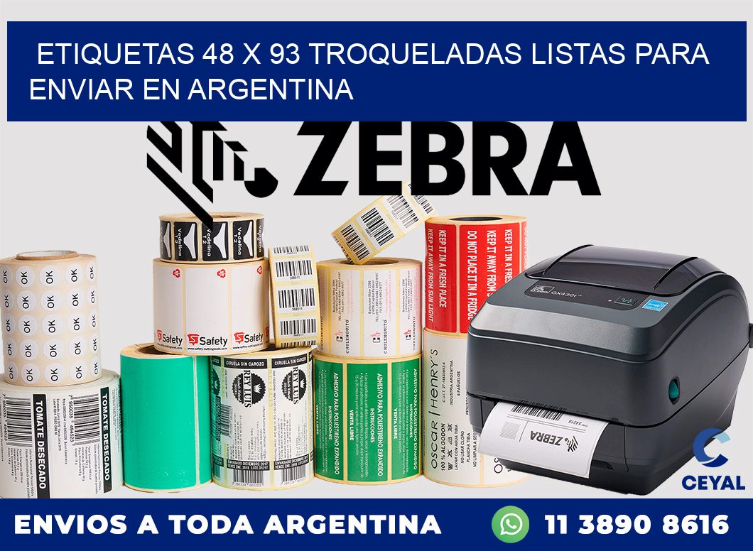 Etiquetas 48 x 93 troqueladas listas para enviar en Argentina