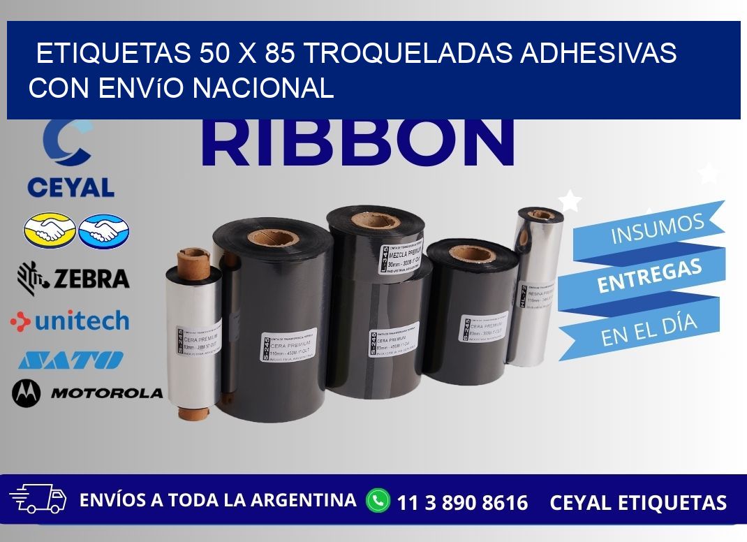 Etiquetas 50 x 85 troqueladas adhesivas con envío nacional