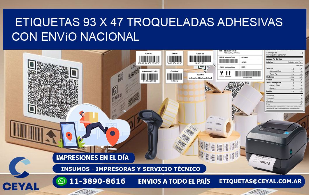 Etiquetas 93 x 47 troqueladas adhesivas con envío nacional