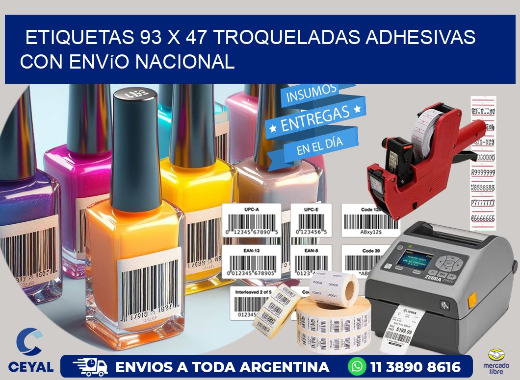 Etiquetas 93 x 47 troqueladas adhesivas con envío nacional