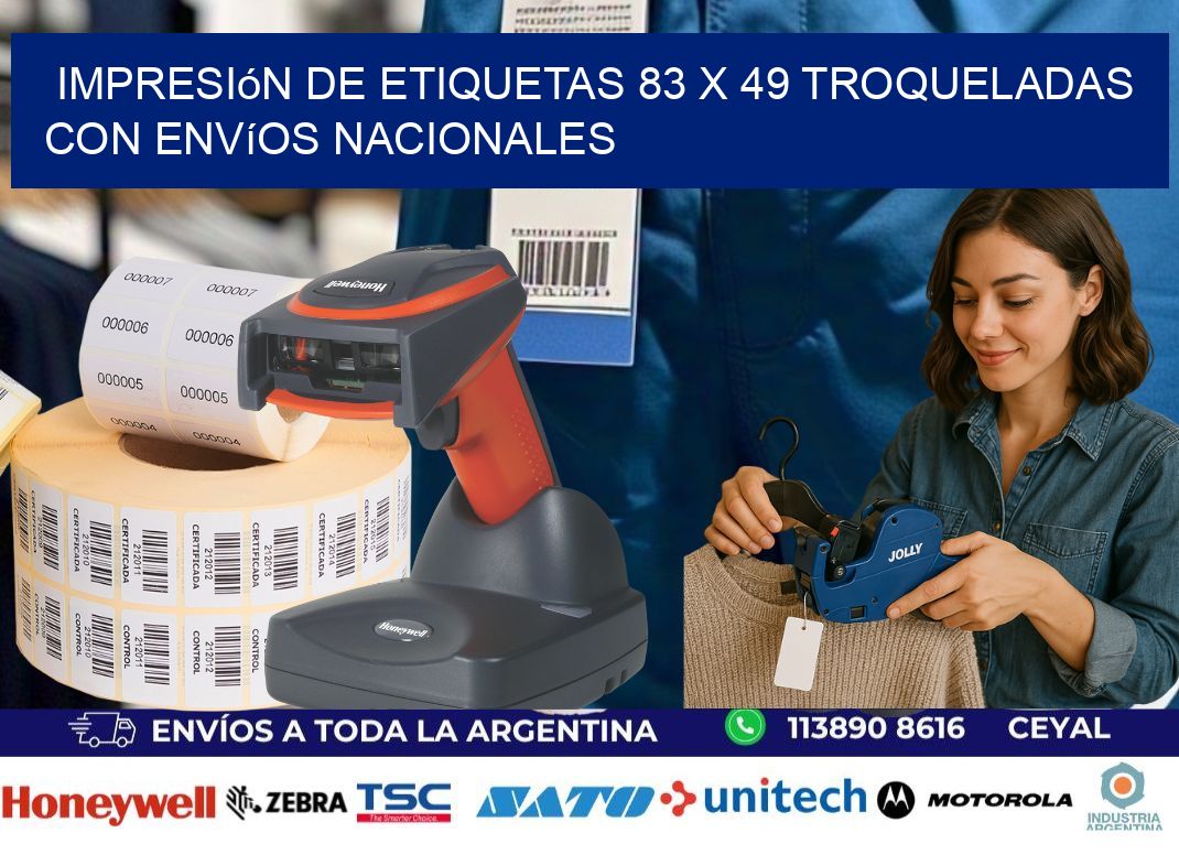 Impresión de etiquetas 83 x 49 troqueladas con envíos nacionales