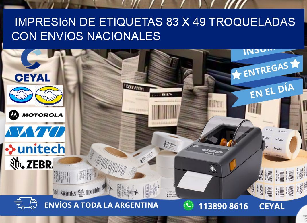 Impresión de etiquetas 83 x 49 troqueladas con envíos nacionales