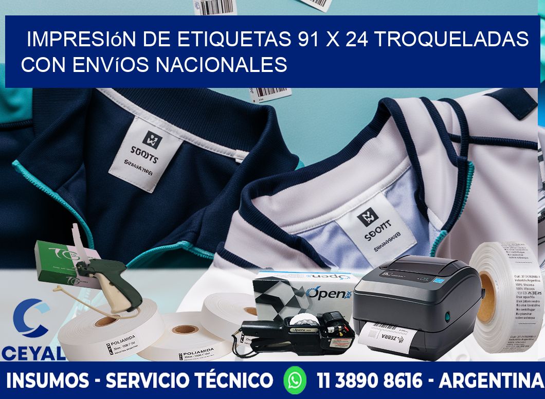 Impresión de etiquetas 91 x 24 troqueladas con envíos nacionales