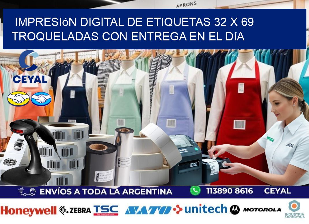 Impresión digital de etiquetas 32 x 69 troqueladas con entrega en el día
