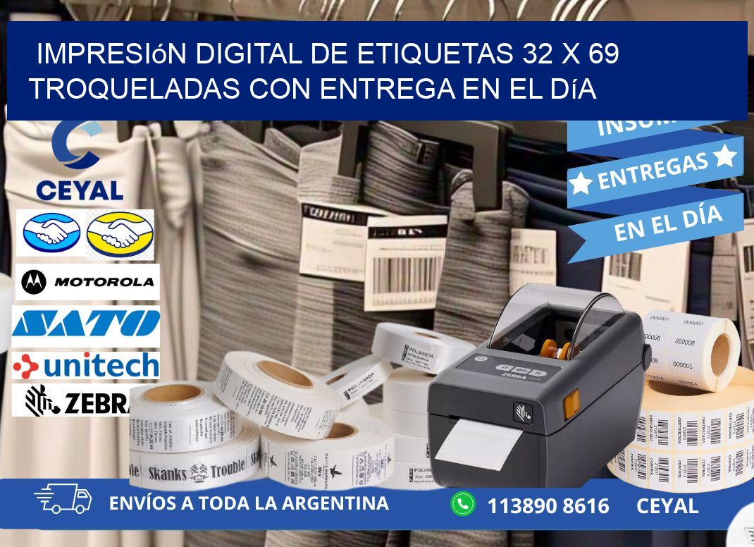 Impresión digital de etiquetas 32 x 69 troqueladas con entrega en el día