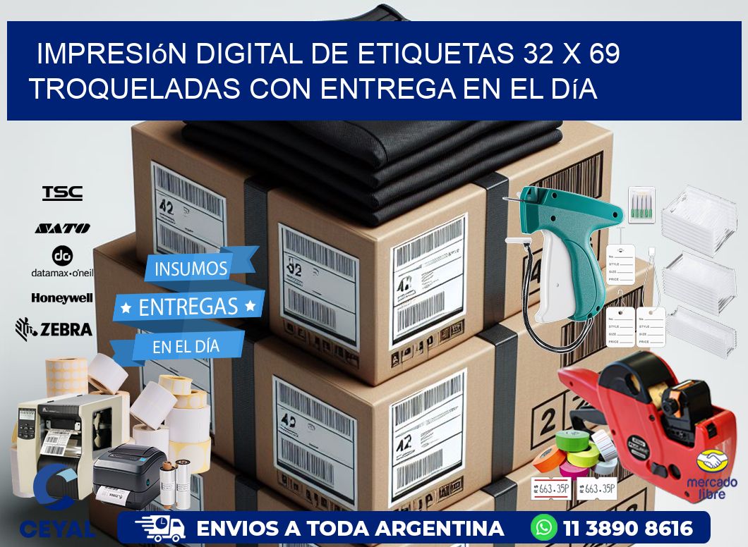 Impresión digital de etiquetas 32 x 69 troqueladas con entrega en el día
