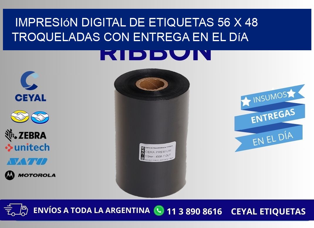 Impresión digital de etiquetas 56 x 48 troqueladas con entrega en el día