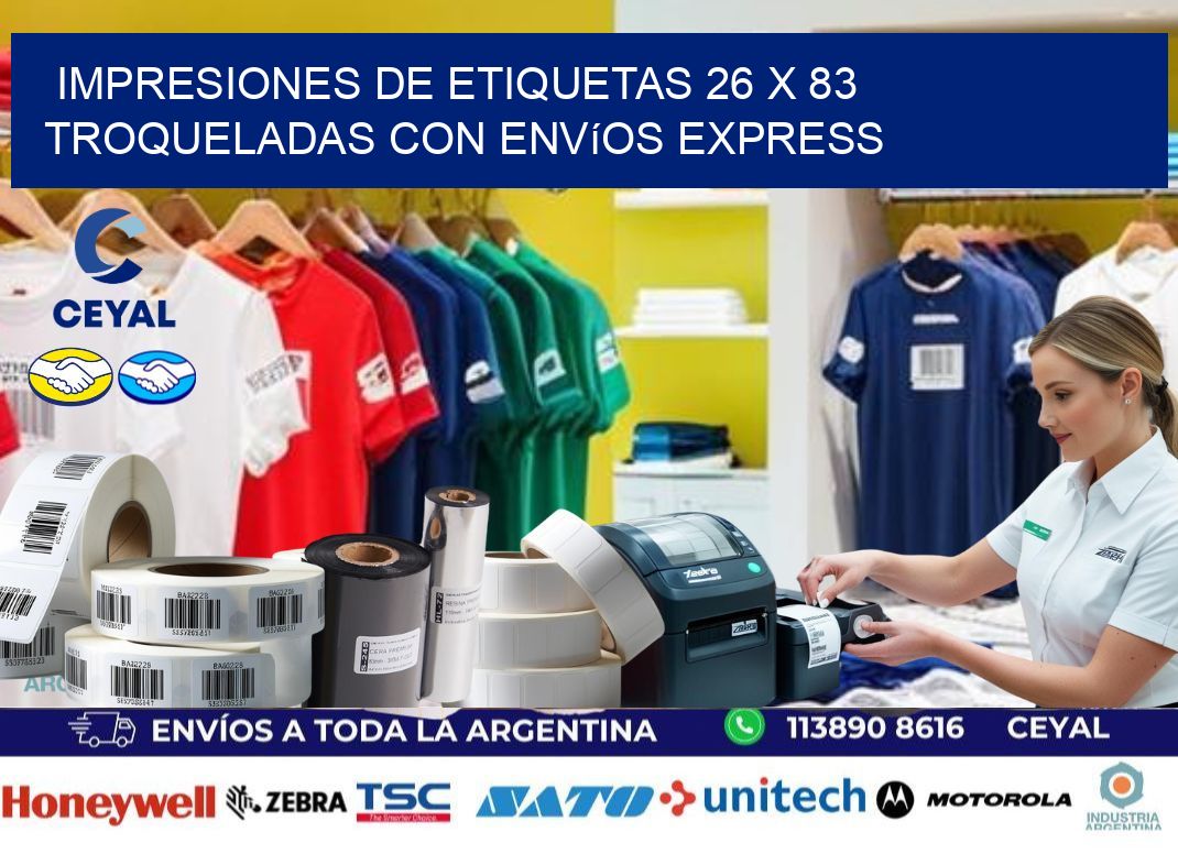 Impresiones de etiquetas 26 x 83 troqueladas con envíos express