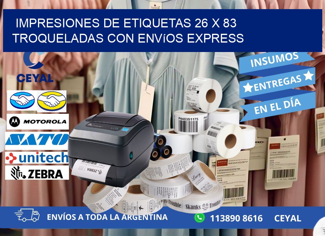 Impresiones de etiquetas 26 x 83 troqueladas con envíos express