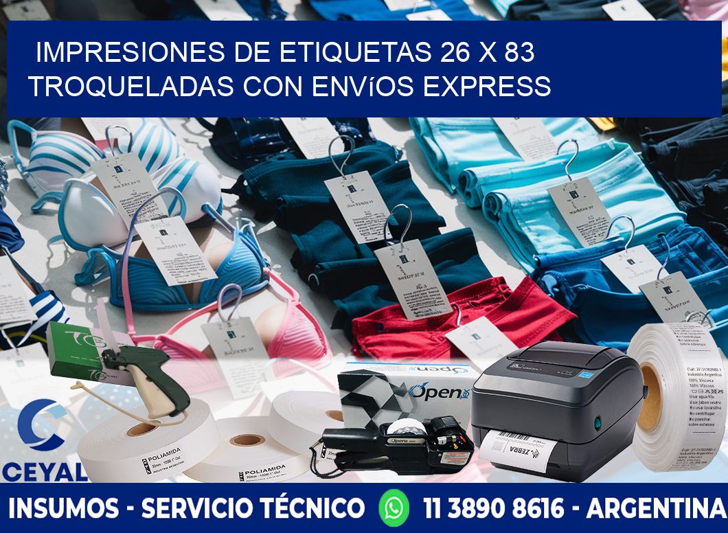 Impresiones de etiquetas 26 x 83 troqueladas con envíos express