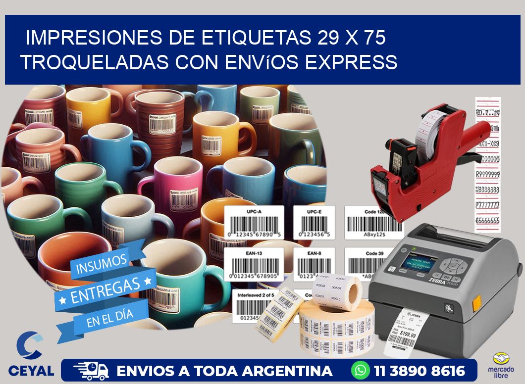 Impresiones de etiquetas 29 x 75 troqueladas con envíos express