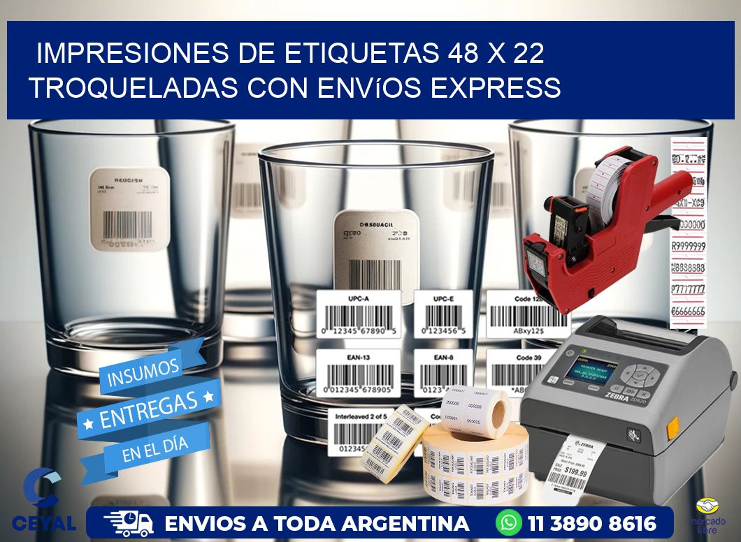 Impresiones de etiquetas 48 x 22 troqueladas con envíos express