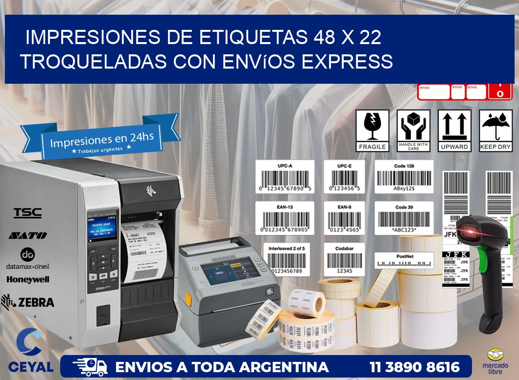 Impresiones de etiquetas 48 x 22 troqueladas con envíos express