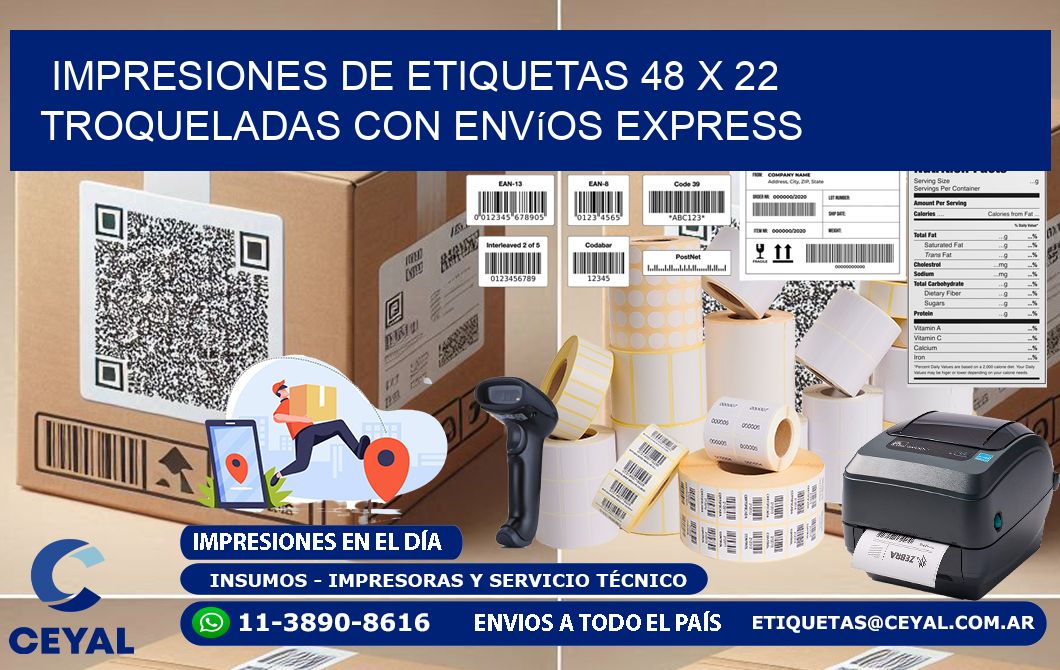 Impresiones de etiquetas 48 x 22 troqueladas con envíos express