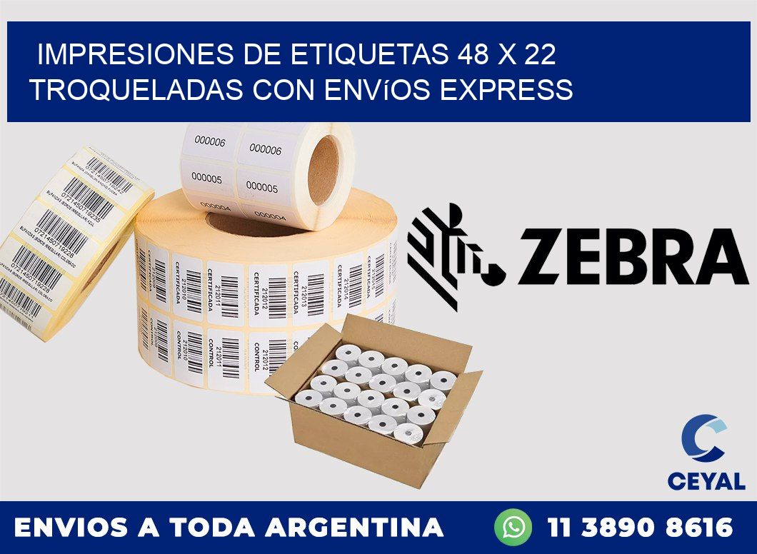 Impresiones de etiquetas 48 x 22 troqueladas con envíos express