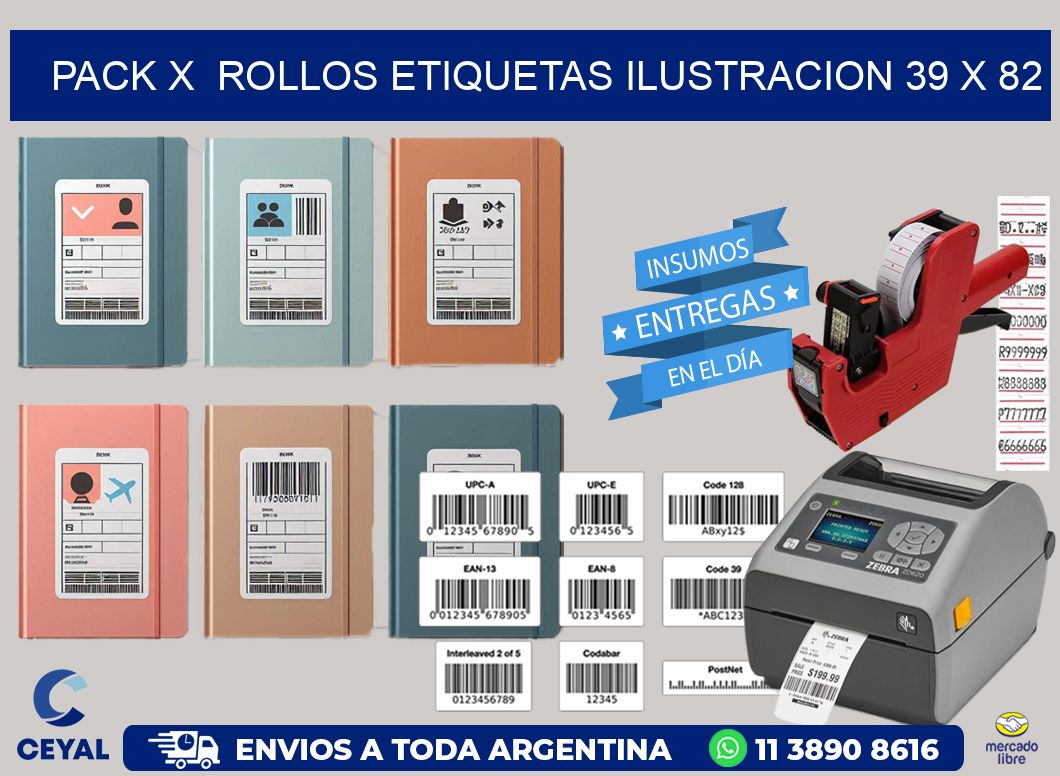 Pack X  Rollos Etiquetas Ilustracion 39 x 82