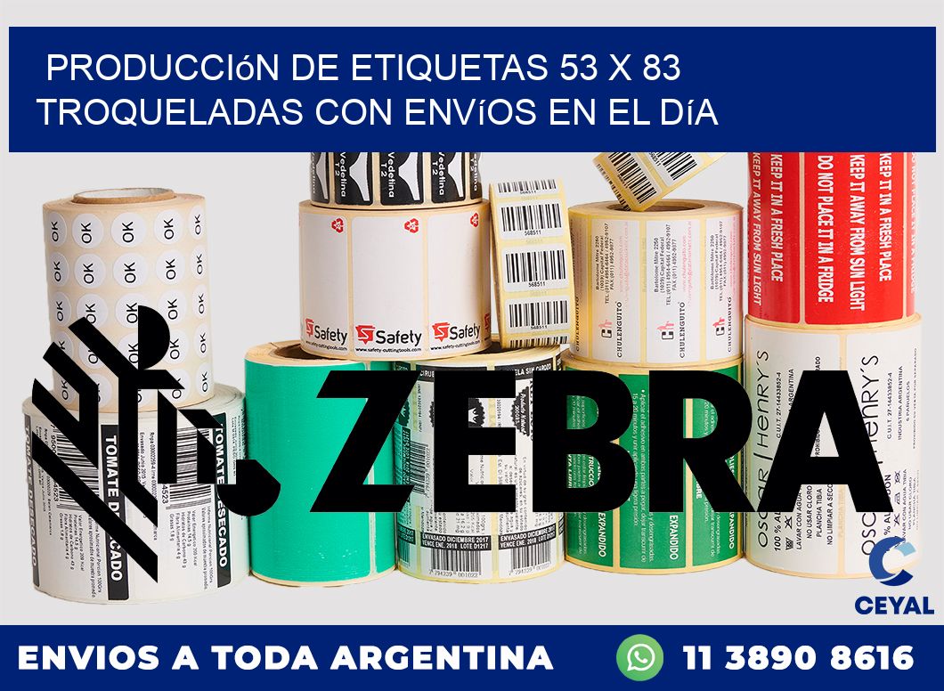 Producción de etiquetas 53 x 83 troqueladas con envíos en el día