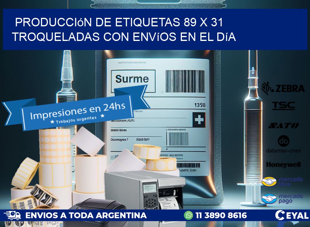 Producción de etiquetas 89 x 31 troqueladas con envíos en el día